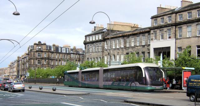 Artist's impression of a modern trolleybus in Edinburgh